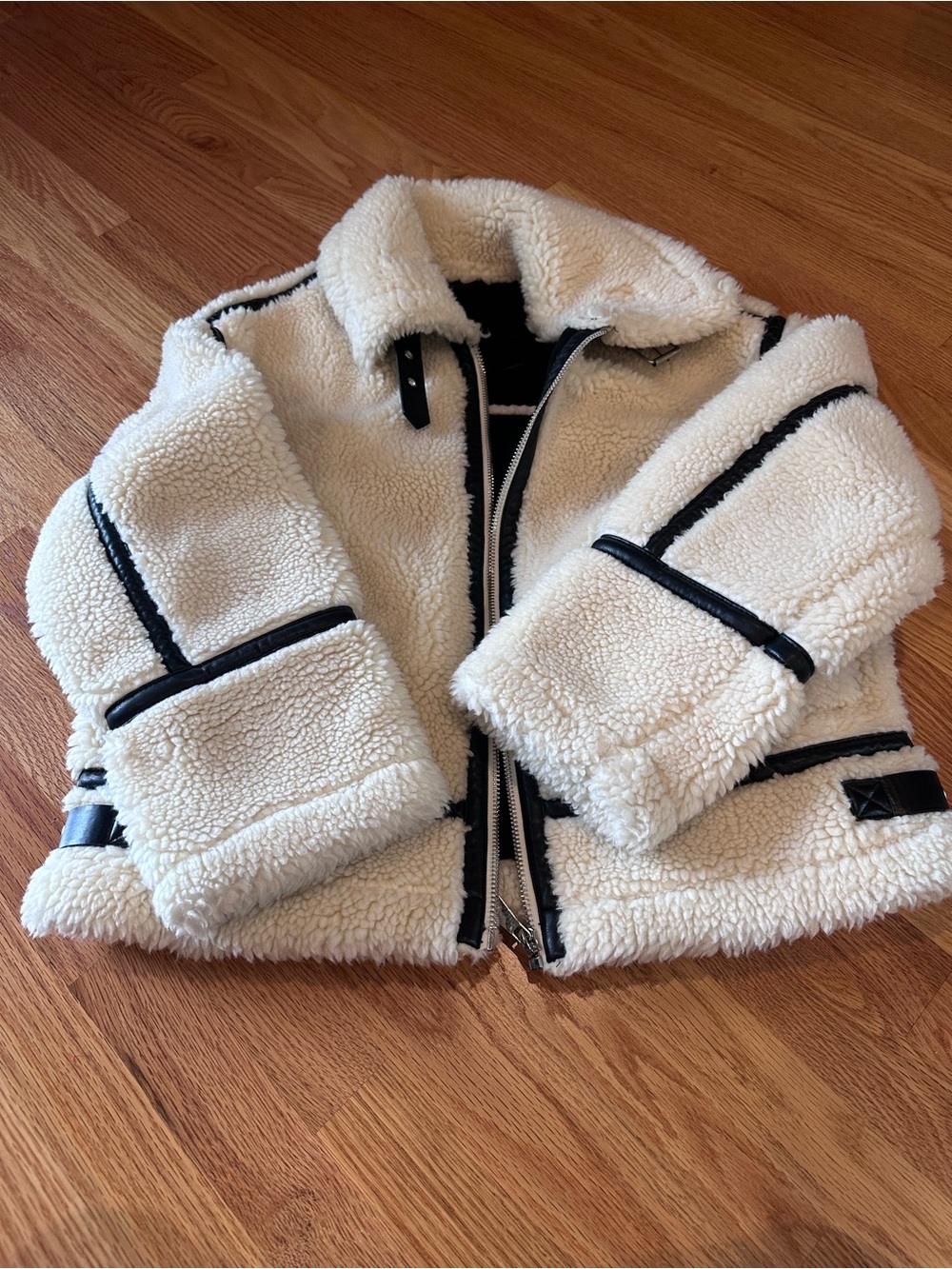 Cream Sherpa Jacket with Black Trim